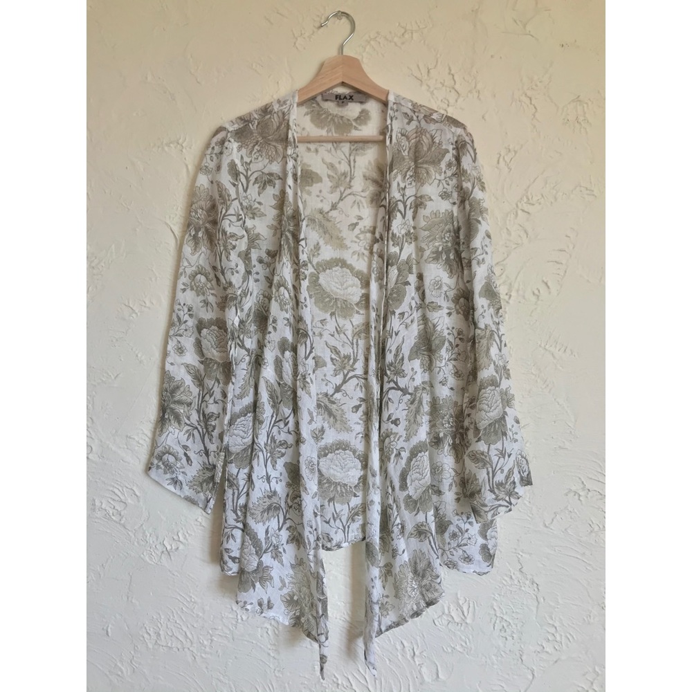 petite Flax floral 100% linen kimono wrap